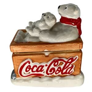 Coca Cola Collectibles Polar Bear Trinket Box Sled Lid Ceramic Hinge Missing